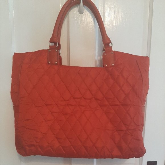 Orange Quilted Ellen Tracy Tote Bag Satchel Carry On Travel Case Weekender - Picture 7 of 12